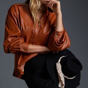 By Anthropologie Faux Leather shirt